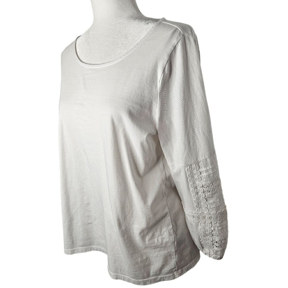 Talbots Cottagecore Knit White 3/4 Sleeve Lace Boho Top 100% Cotton Size M - Picture 3 of 9
